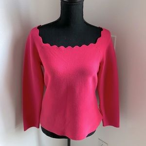 Milly Scalloped Pullover Sweater in Guava